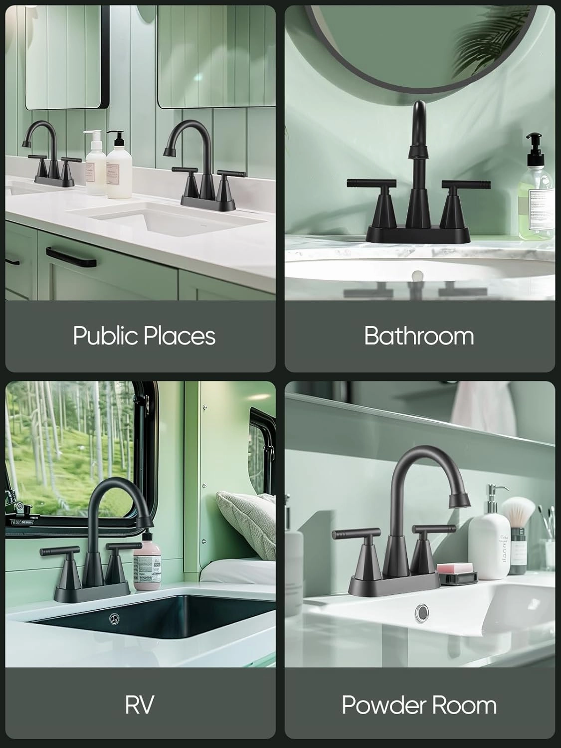 Cobbe Bathroom Faucets for Sink 3 Hole, 4 Inch with Pop Up Drain and 2 Supply Hoses, 2 Handle Centerset Bathroom Faucet for Sink Vanity, Midnight Black Matte