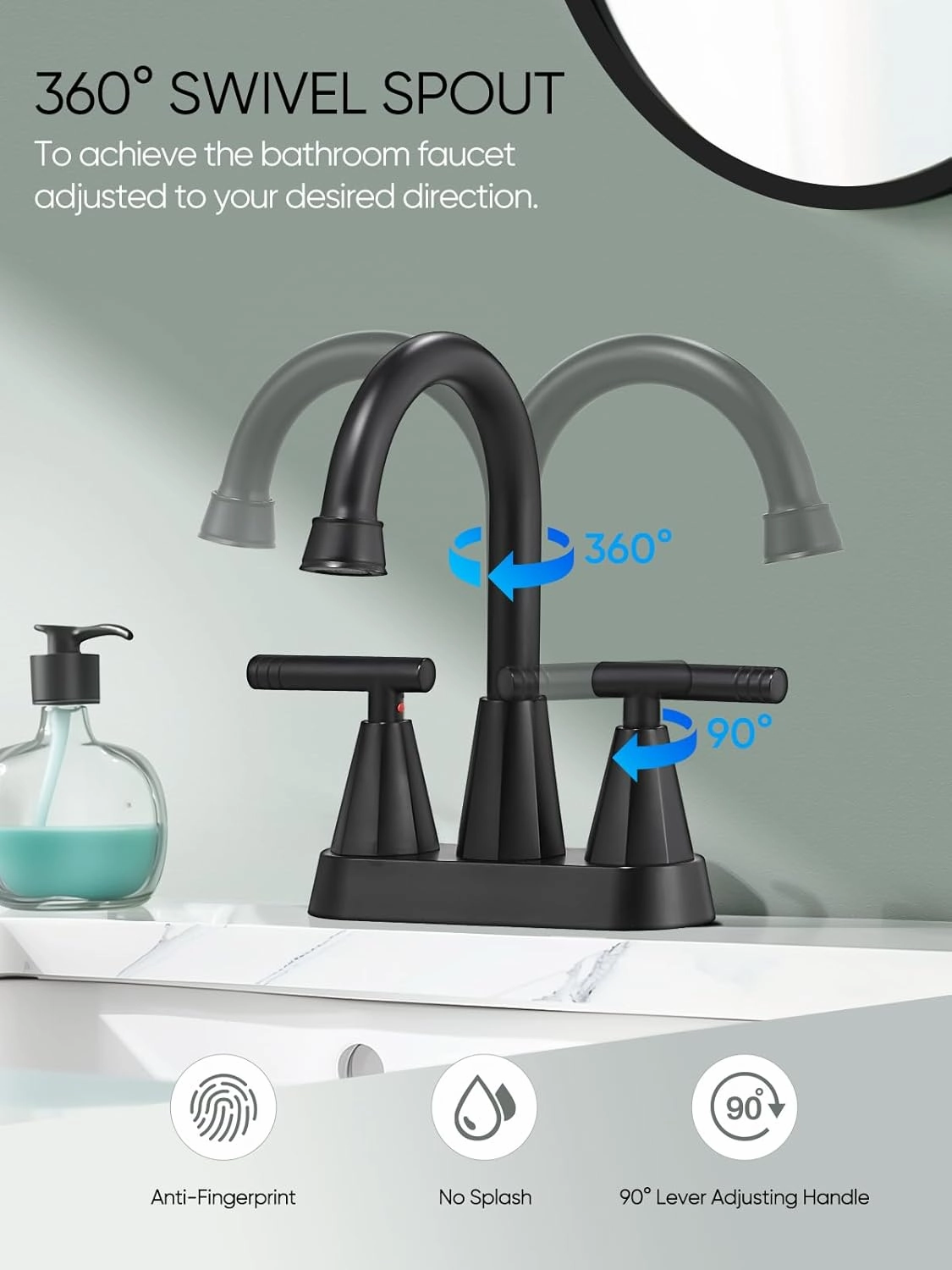 Cobbe Bathroom Faucets for Sink 3 Hole, 4 Inch with Pop Up Drain and 2 Supply Hoses, 2 Handle Centerset Bathroom Faucet for Sink Vanity, Midnight Black Matte