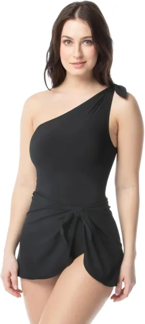 Coco Contours Rosaline One Shoulder Sarong One Piece Swimsuit — Bra Sized Figure Shaping Swimwear