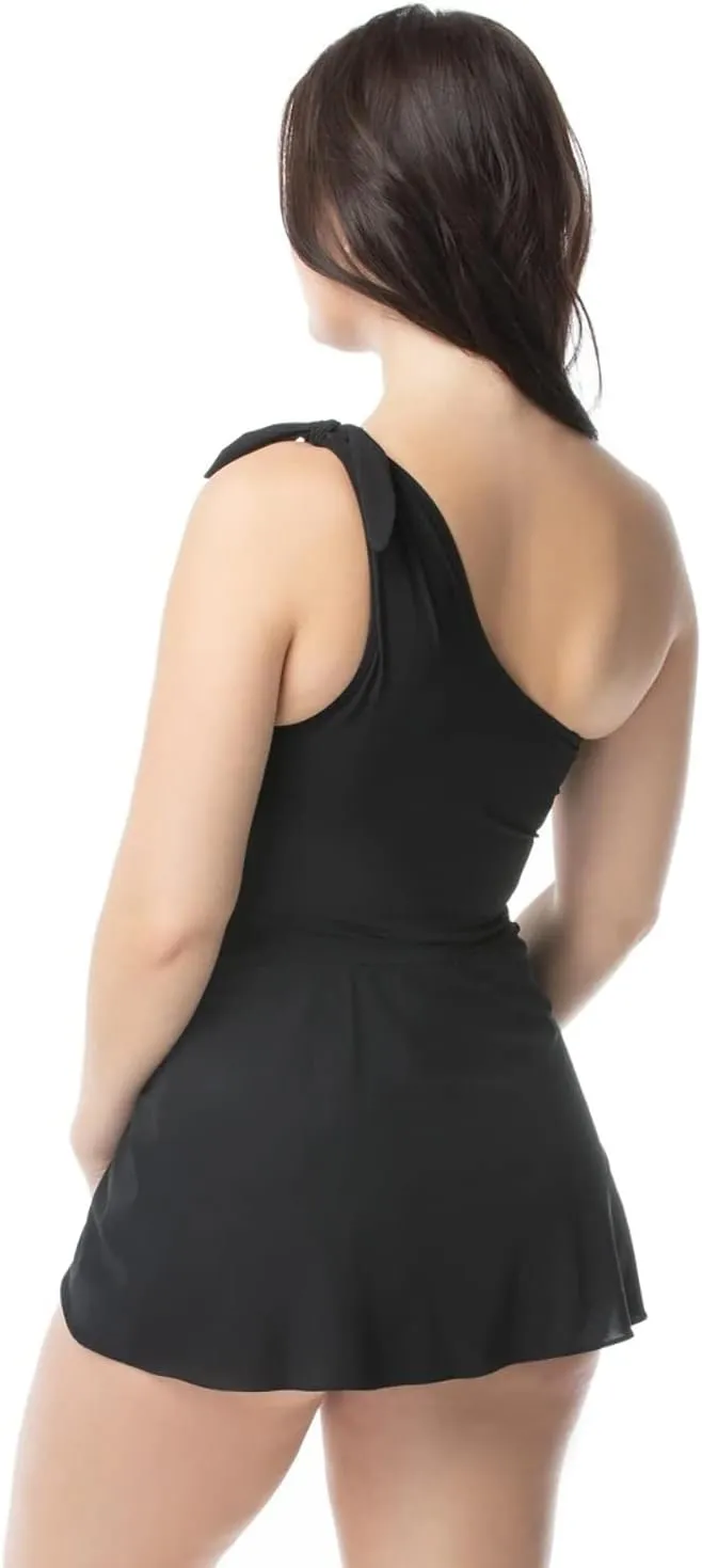 Coco Contours Rosaline One Shoulder Sarong One Piece Swimsuit — Bra Sized Figure Shaping Swimwear