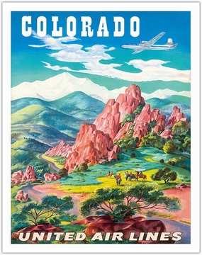 Colorado USA - Garden of the Gods Colorado Springs - United Air Lines - Vintage Airline Travel Poster by Joseph Fehér c.1950s - Fine Art Matte Paper Print (Unframed) 11x14in
