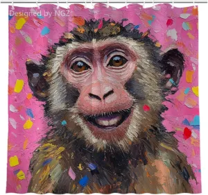 Colorful Baboon Shower Curtain, Vibrant Animal Pink Shower Curtain, 72x72 inch with 12 Hook for Bathroom Home Decor