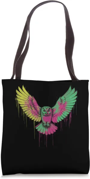 Colorful Owl in Flight With Paint Drips Tote Bag