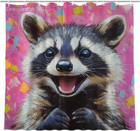 Colorful Raccoon Shower Curtain, Vibrant Animal Pink Shower Curtain, 72x72 inch with 12 Hook for Bathroom Home Decor