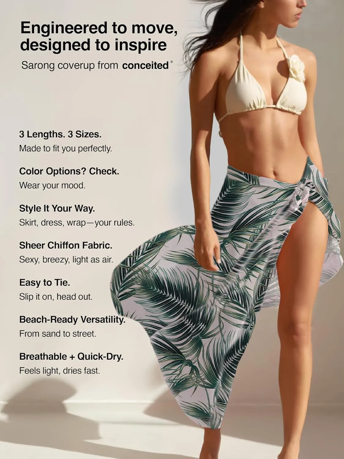 Conceited Women’s Cover Ups for Swimwear - Sheer Chiffon - Sarong Wrap Skirt Bathing Suit for Beach