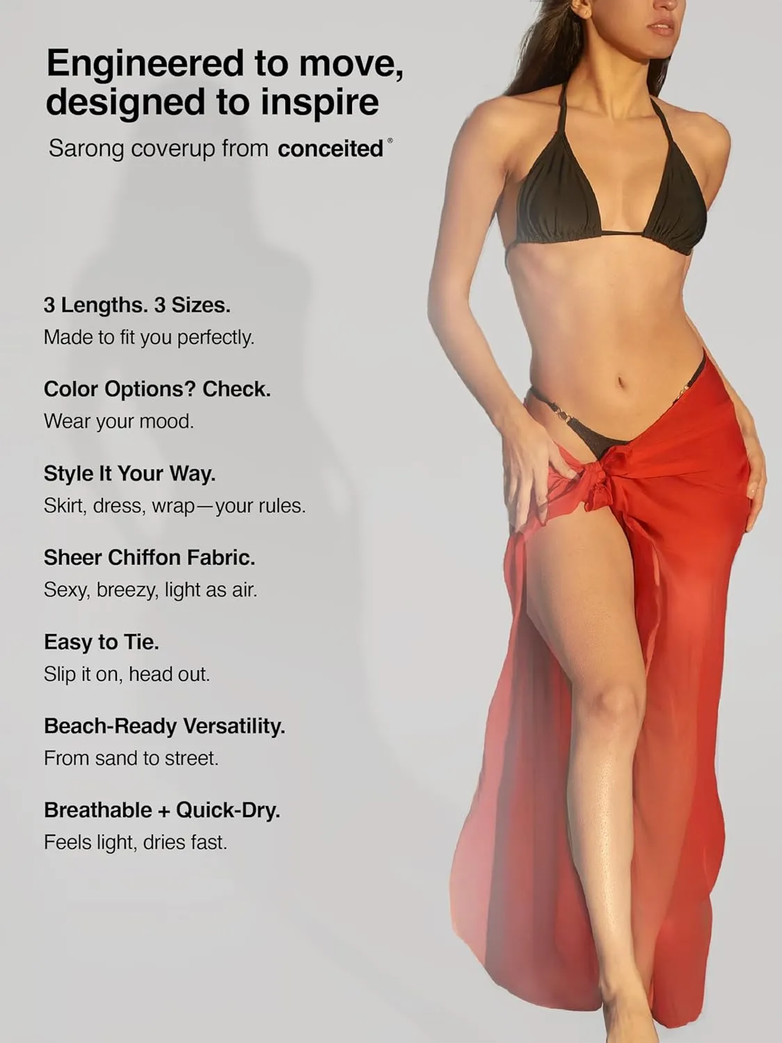 Conceited Women’s Cover Ups for Swimwear - Sheer Chiffon - Sarong Wrap Skirt Bathing Suit for Beach