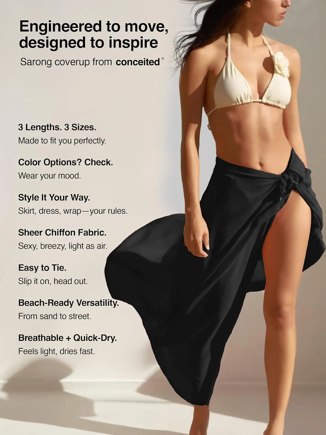 Conceited Women’s Cover Ups for Swimwear - Sheer Chiffon - Sarong Wrap Skirt Bathing Suit for Beach