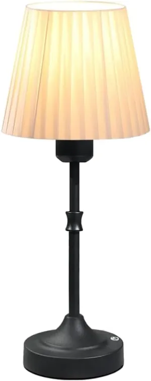 Cordless LED Metal Table Lamp, Portable Fabric Shade Desk Lamp, 3-Level Brightness, Touch Sensor Control, Rechargeable Bedside/Nursery/Dining Room Lamp (Black)