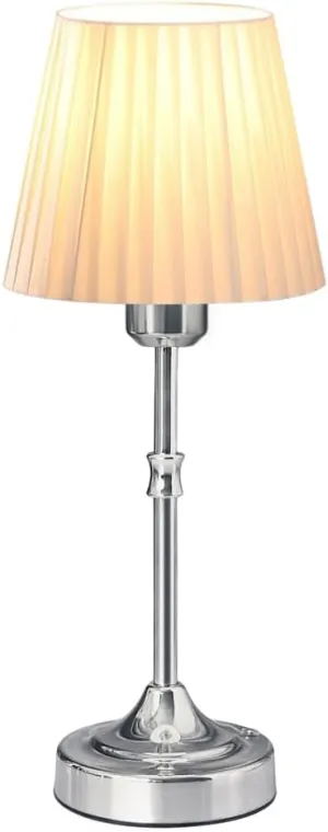 Cordless LED Metal Table Lamp, Portable Fabric Shade Desk Lamp, 3-Level Brightness, Touch Sensor Control, Rechargeable Bedside/Nursery/Dining Room Lamp (Light Silver)