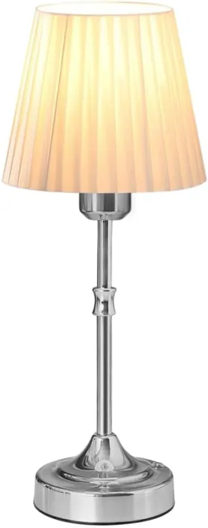 Cordless LED Metal Table Lamp, Portable Fabric Shade Desk Lamp, 3-Level Brightness, Touch Sensor Control, Rechargeable Bedside/Nursery/Dining Room Lamp (Silver)