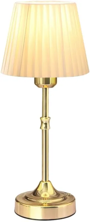 Cordless LED Metal Table Lamp, Portable Fabric Shade Desk lamp, 3-Level Brightness, Touch Sensor Control, Rechargeable Bedside/Nursery/Dining Room lamp