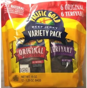 COS-SL 12 Variety Pack Pacific Gold Beef Jerky Premium Streak All Natural of 1.25 Bag