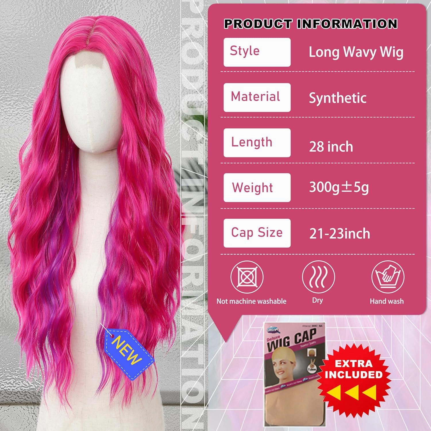Cosplay Long Hot Pink mix Purple Wig 28 Inch Middle Part Synthetic Wig Realistic Gifts Party Wigs for Women Daily Use Colorful Wigs (Hot Pink mix Purple)
