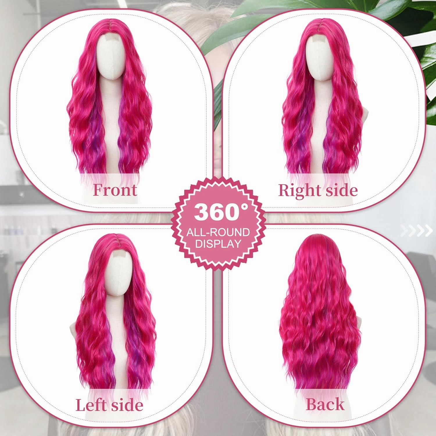 Cosplay Long Hot Pink mix Purple Wig 28 Inch Middle Part Synthetic Wig Realistic Gifts Party Wigs for Women Daily Use Colorful Wigs (Hot Pink mix Purple)