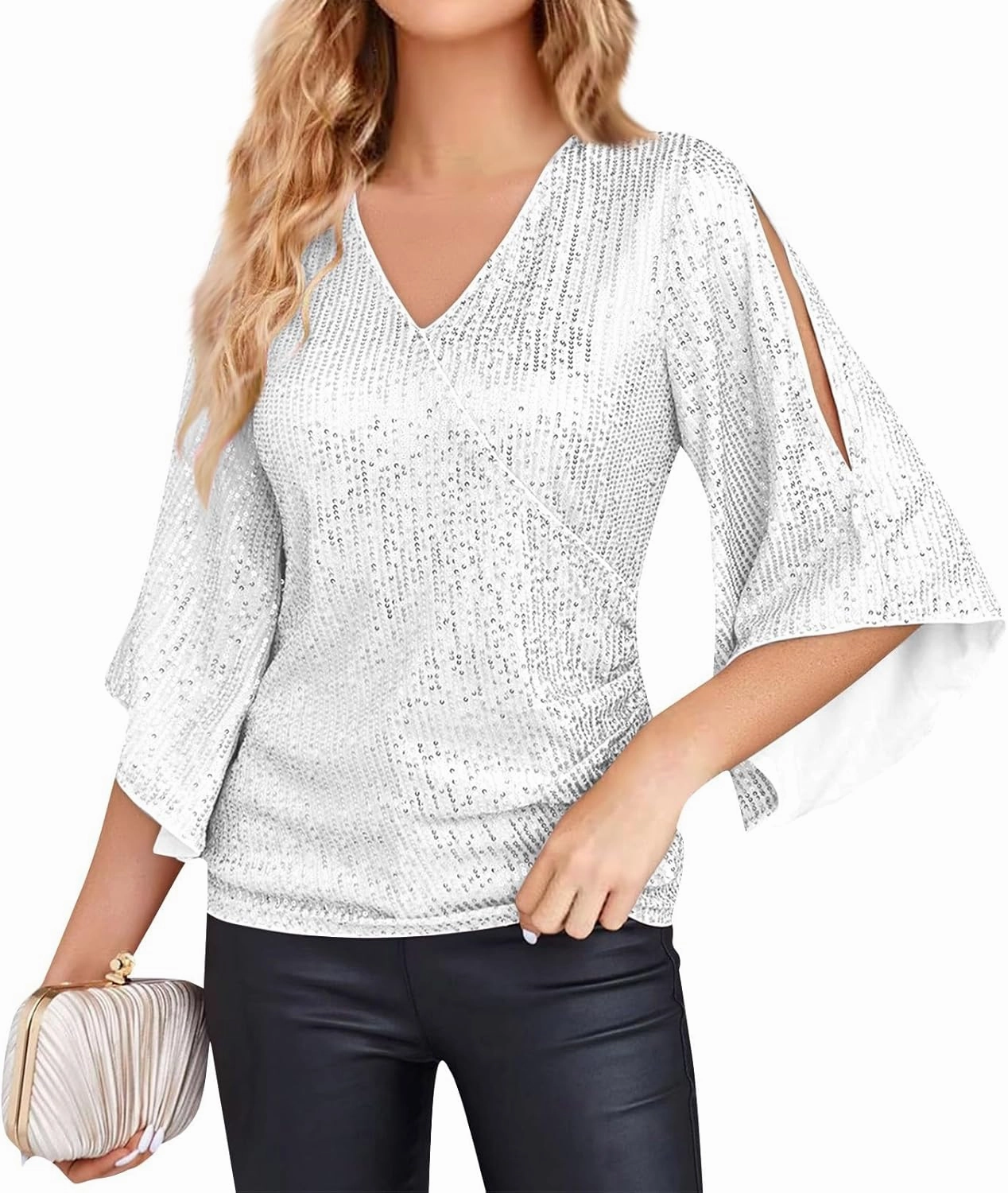 COTECRAM Womens Sequin Tops Summer Fashion Scoop Neck Sparkle Shimmer Short Sleeve/Sleeveless Tanks Tops for Party Night