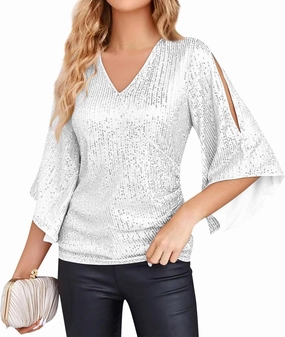 COTECRAM Womens Sequin Tops Summer Fashion Scoop Neck Sparkle Shimmer Short Sleeve/Sleeveless Tanks Tops for Party Night