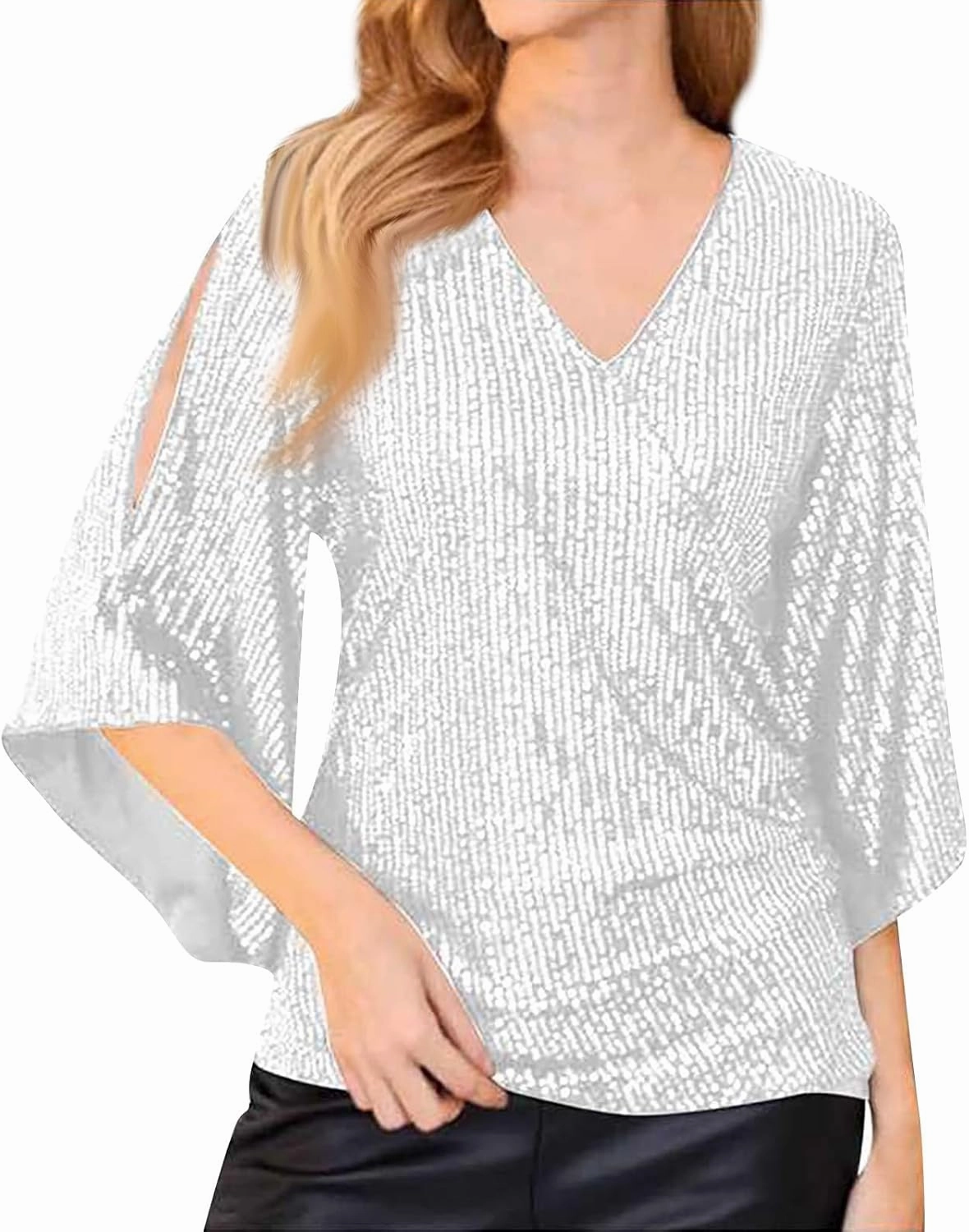 COTECRAM Womens Sequin Tops Summer Fashion Scoop Neck Sparkle Shimmer Short Sleeve/Sleeveless Tanks Tops for Party Night