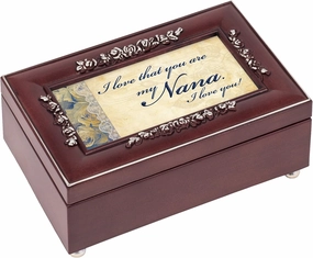 Cottage Garden Nana I Love You Rosewood Finish Embossed Silver Rose Jewelry Music Box - Plays Tune Canon in D