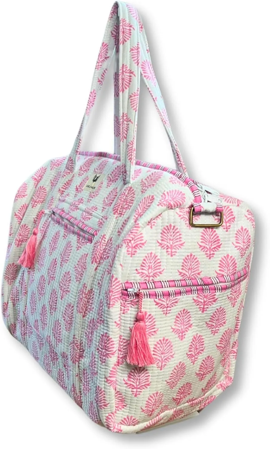 Cotton Weekender Duffel Bag- Hand Block Printed Travel Bag (Pink Whisper)