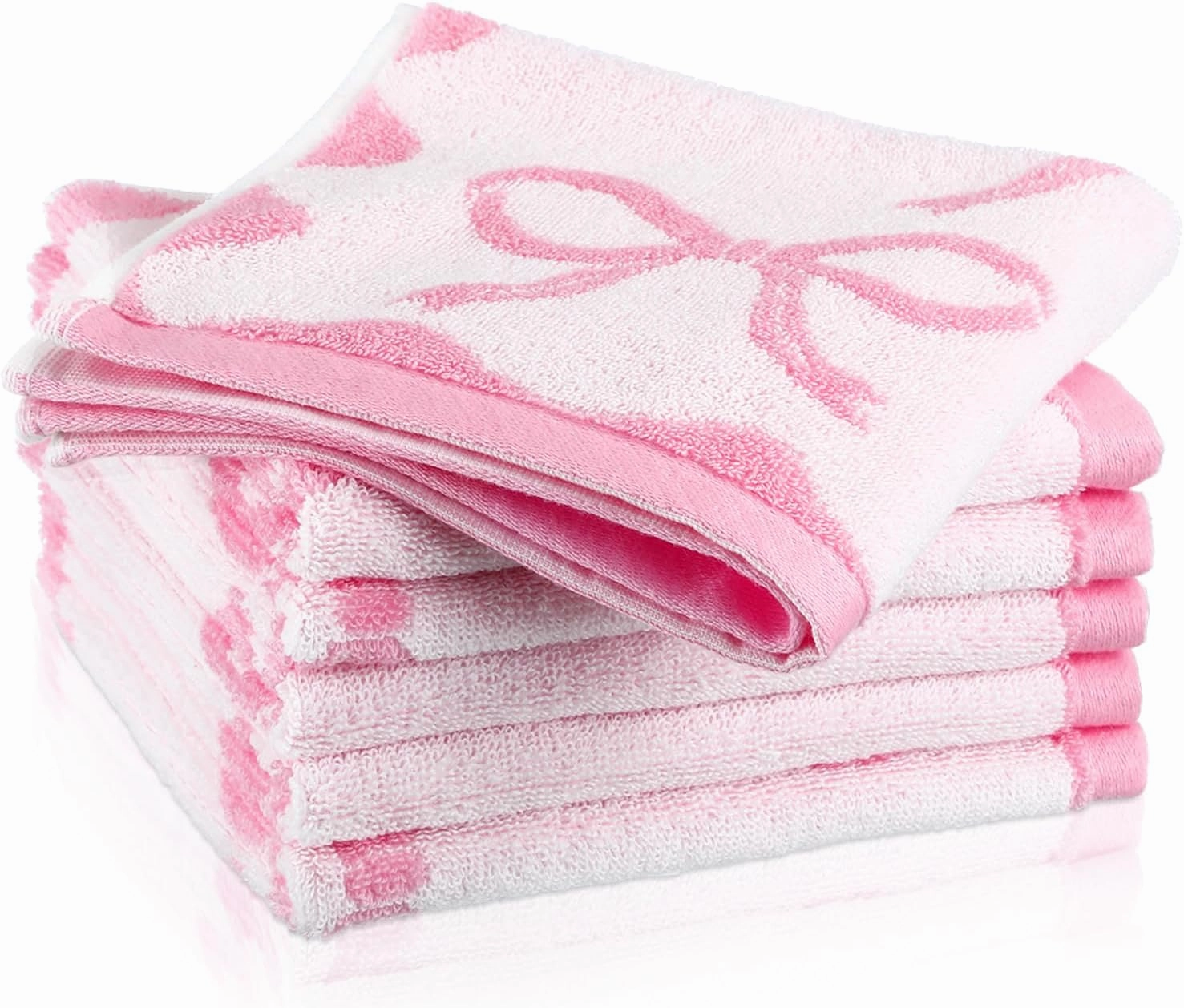 Coume 6 Pcs Pink Bow Washcloths 100% Cotton Wash Cloths 13" x 13" Coquette Small Face Towels Absorbent Soft Preppy Wash Cloths & Hand Bath Towels for Bathroom, Spa, Kitchen Drying Cleaning