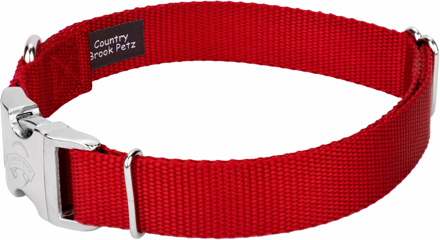 Country Brook Petz Premium Nylon Dog Collar and Leash Set for Small Medium Large Dogs - Vibrant 30  Color Selection (Medium, 3/4 Inch, Red)