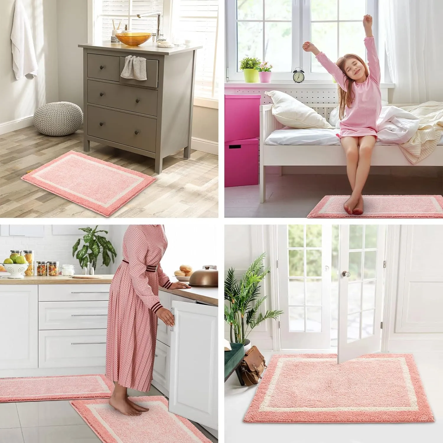 CozeCube Bath mats for Bathroom Non Slip, Plush Shaggy Bath Rugs for Bathroom Washable, Extra Soft and Absorbent Microfiber Bath Rugs, Pink Christmas Rugs, Blossom Pink, 47" x 24"