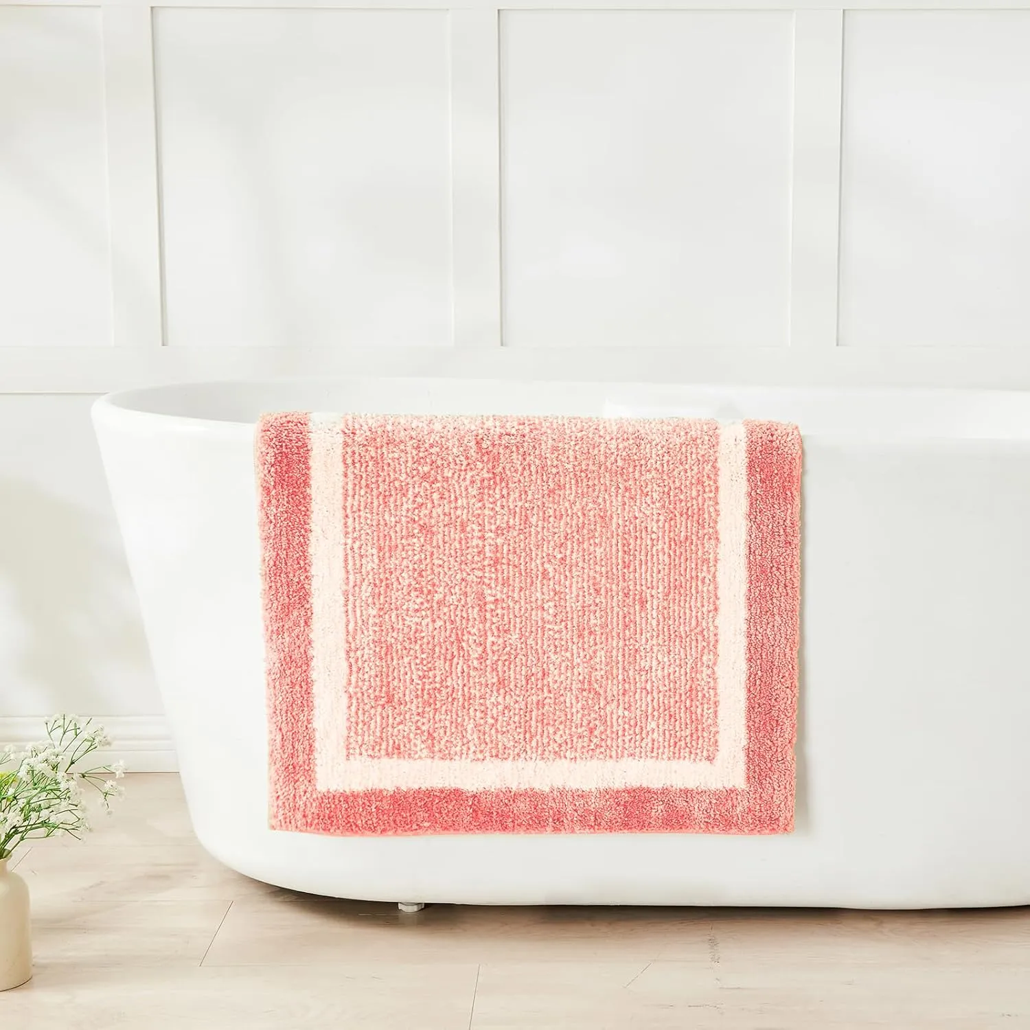 CozeCube Bath mats for Bathroom Non Slip, Plush Shaggy Bath Rugs for Bathroom Washable, Extra Soft and Absorbent Microfiber Bath Rugs, Pink Christmas Rugs, Blossom Pink, 47" x 24"