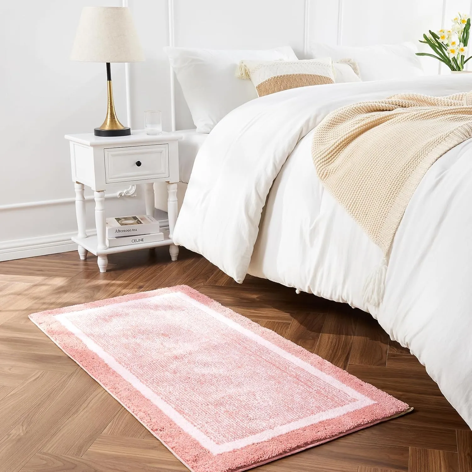 CozeCube Bath mats for Bathroom Non Slip, Plush Shaggy Bath Rugs for Bathroom Washable, Extra Soft and Absorbent Microfiber Bath Rugs, Pink Christmas Rugs, Blossom Pink, 47" x 24"