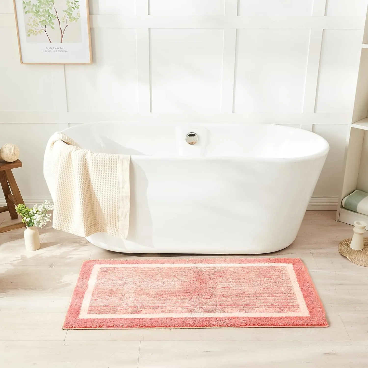CozeCube Bath mats for Bathroom Non Slip, Plush Shaggy Bath Rugs for Bathroom Washable, Extra Soft and Absorbent Microfiber Bath Rugs, Pink Christmas Rugs, Blossom Pink, 47" x 24"