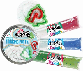 Crazy Aaron's 2024 Holiday (Christmas) Set with Cookie Cutter Putty and 3 Glitter Rolls - 4 Pack (3.2oz Putty   3oz Each Glitter Roll)