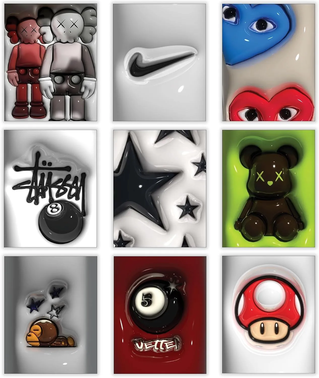 CREAARO Hypebeast Posters Trendy Wall Decor Sneakerhead Room Decor For Teen Boys Room Girl Wall Collage Art Prints Glass Effect Painting 9pcs set 8x10 inch