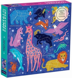 Creatures of the Cosmos 500 Piece Foil Puzzle from Mudpuppy - Features Constellations of Astrological Animals, 20" x 20", Provides Hours of Puzzling Fun, Ages 8 , Puzzle Image Insert Included