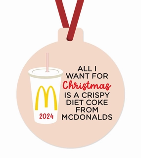 Crispy Diet Soda from McDonalds Christmas Ornament | 2024 Double Sided Holiday Keepsake | Tickle Bellies