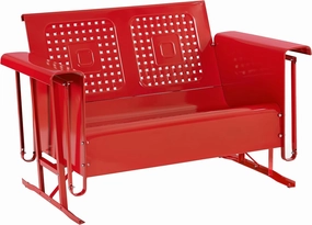 Crosley Furniture Bates Retro Metal Outdoor Loveseat Glider, 2-Person Rocking Patio Bench for Porch, Deck, Bright Red Gloss