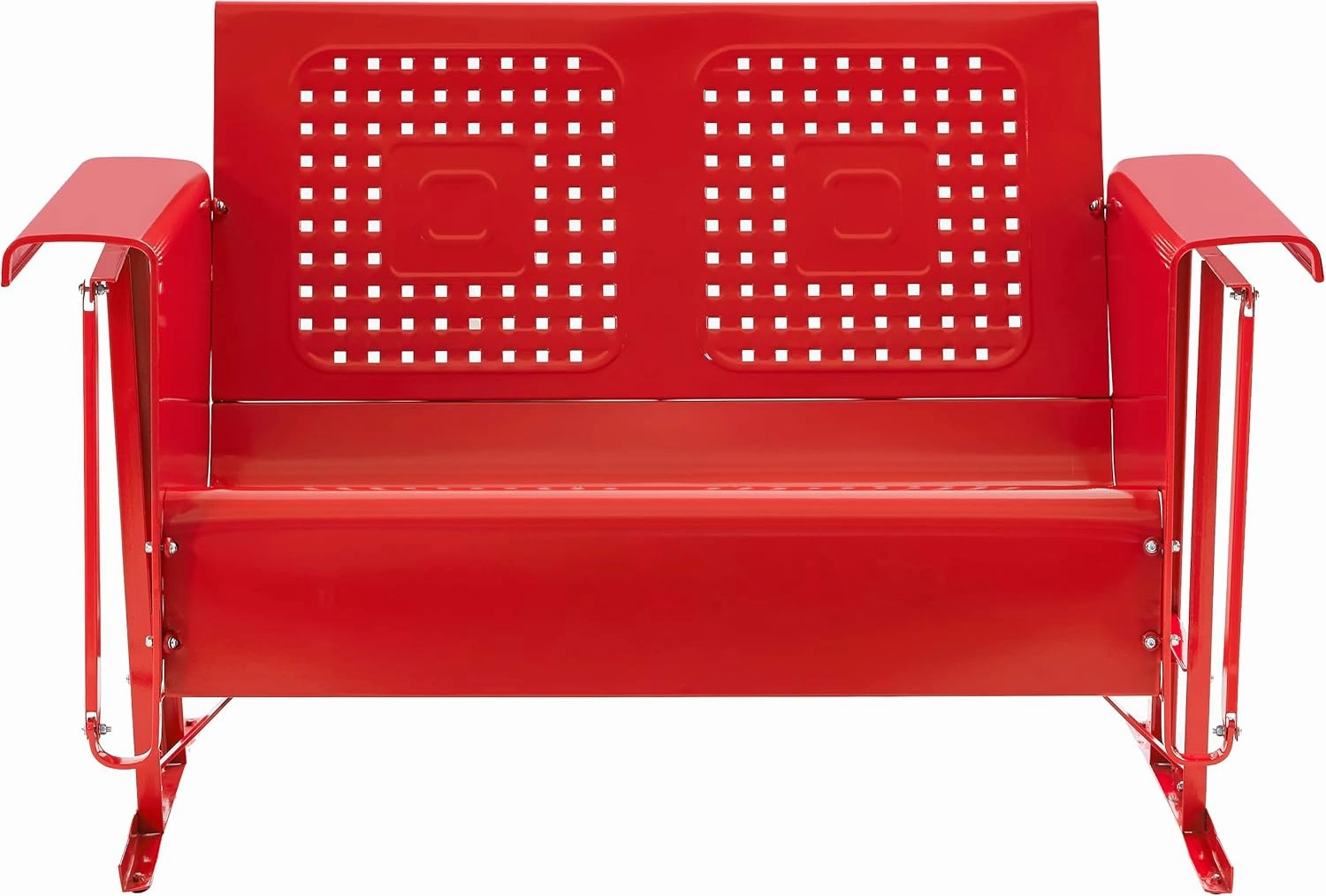 Crosley Furniture Bates Retro Metal Outdoor Loveseat Glider, 2-Person Rocking Patio Bench for Porch, Deck, Bright Red Gloss