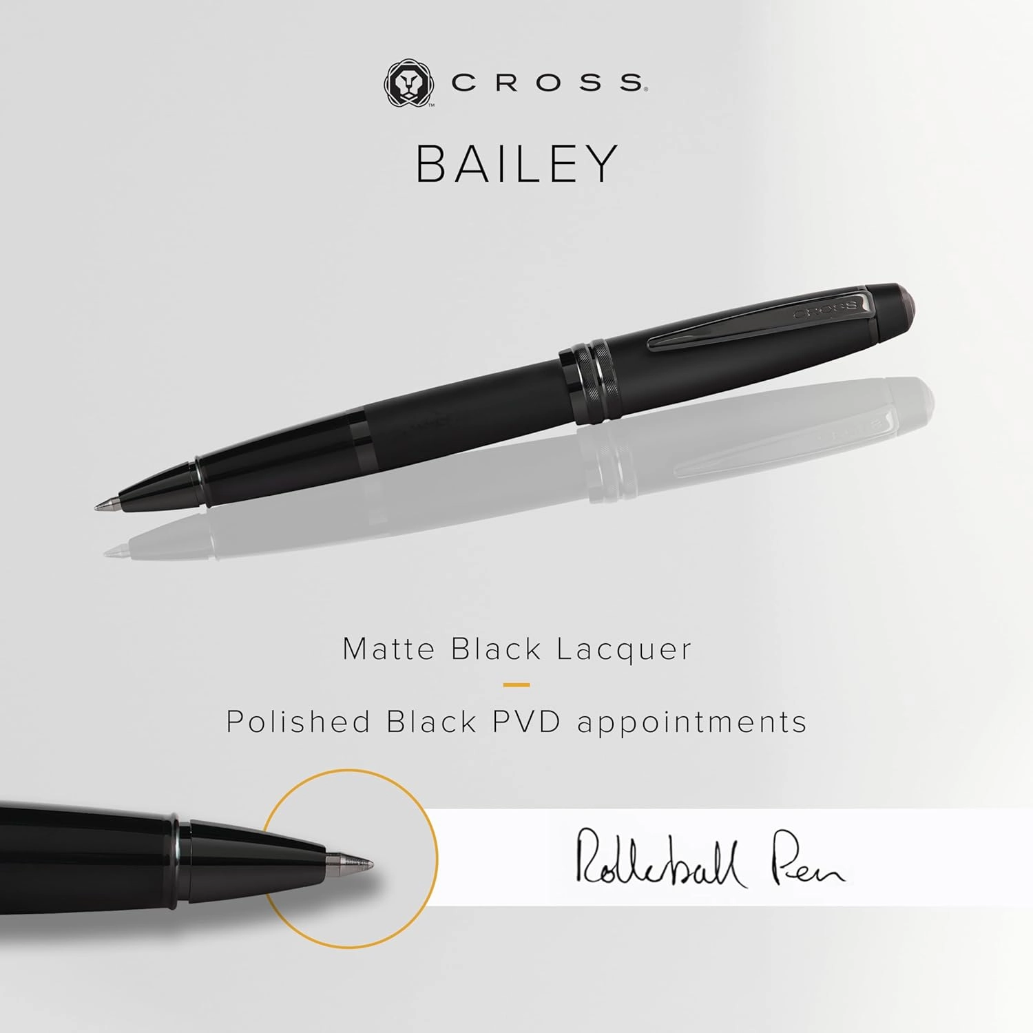 Cross Bailey Refillable Rollerball Pen Presented in a Premium Gift Box - Medium Point, Black Ink, Matte Black