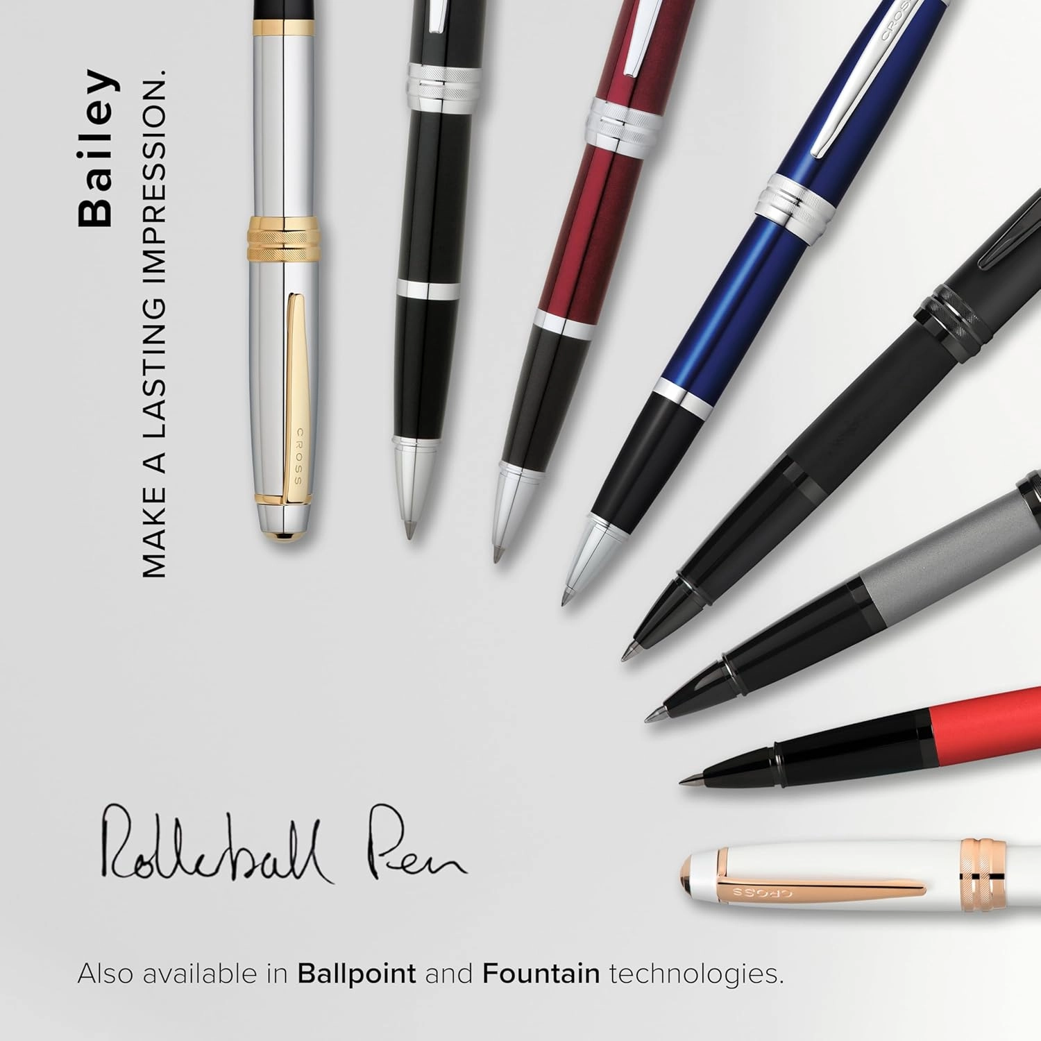 Cross Bailey Refillable Rollerball Pen Presented in a Premium Gift Box - Medium Point, Black Ink, Matte Black