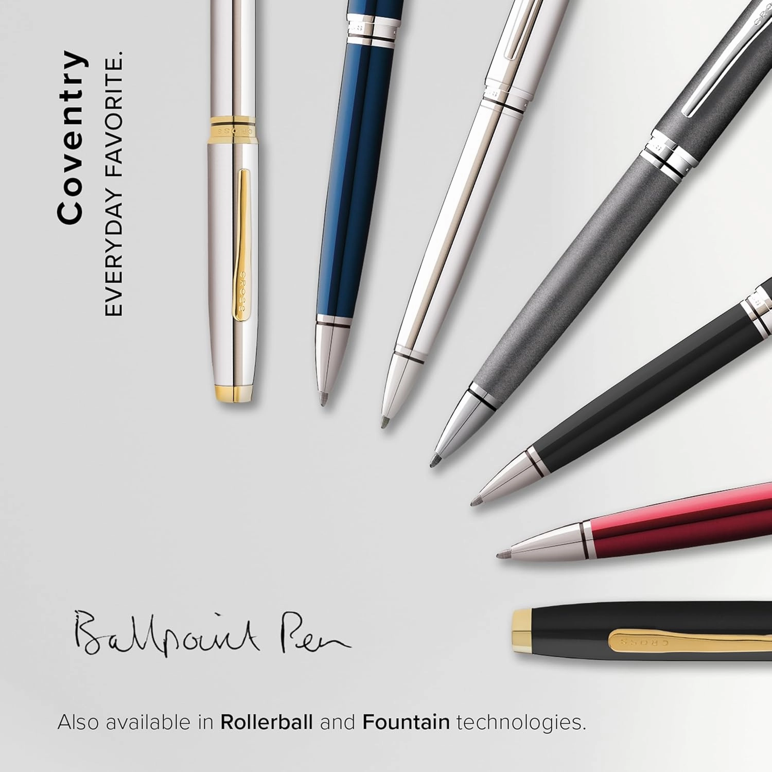 Cross Coventry Refillable Ballpoint Pen Presented in a Everyday Gift Box - Medium Point, Black Ink, Polished Chrome & Gold