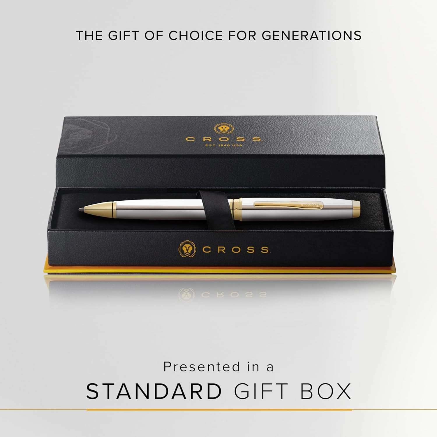 Cross Coventry Refillable Ballpoint Pen Presented in a Everyday Gift Box - Medium Point, Black Ink, Polished Chrome & Gold