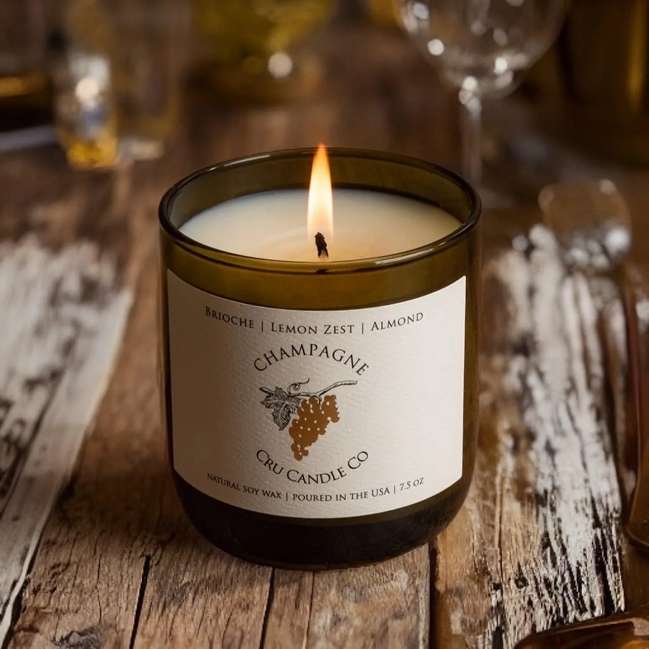 Cru Candle Wine Scented Candles - Extra Strong Champagne Scented Soy Candles, Hand-Poured Rech Scent Candle Gifts for Sommelier, Wine Lovers Gifts for Women, Aroma Scent - Champagne Soothing Fragrance