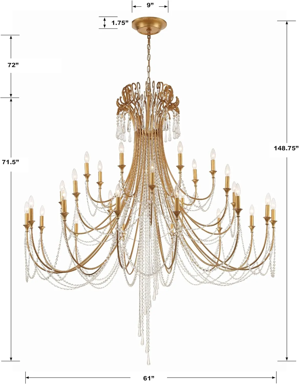 Crystorama Arcadia 28 Light Antique Gold Chandelier