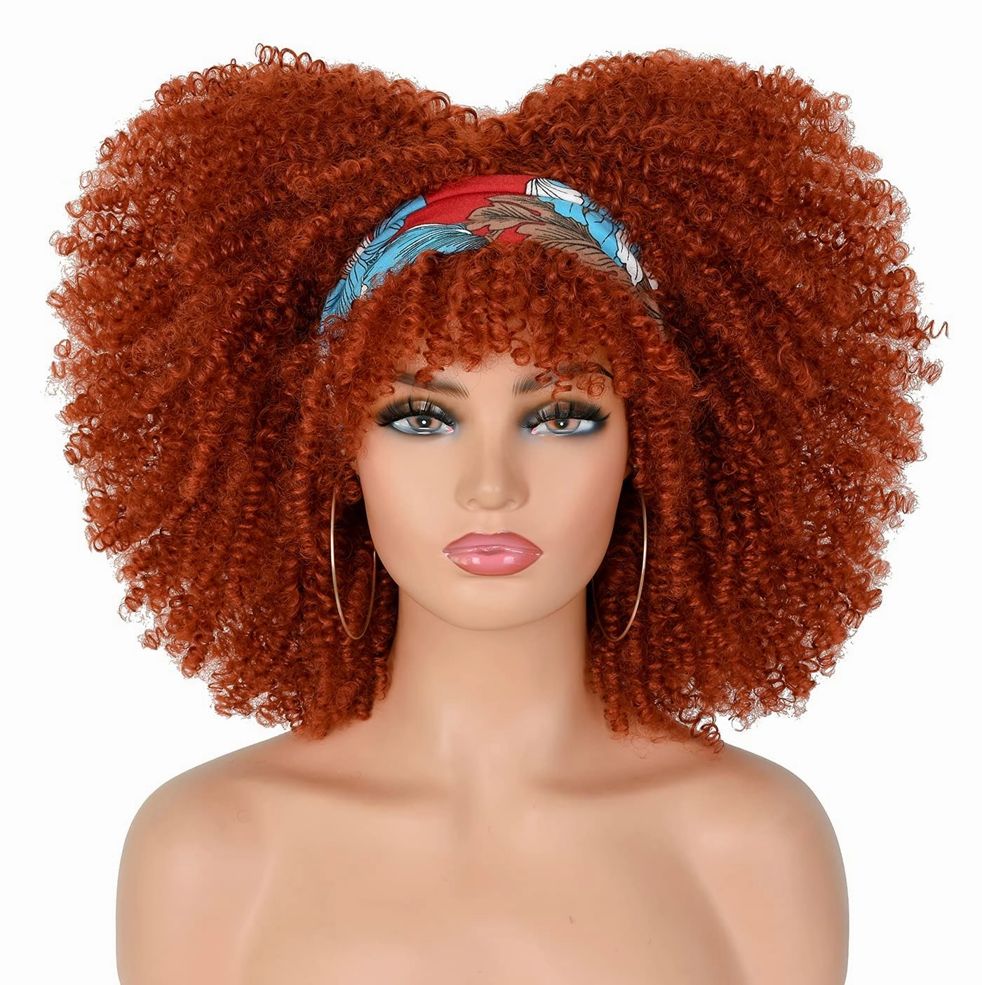 Curly Afro Wigs for Black Women Short Kinky Curly Wigs with Bangs 14inch Copper Red Afro Hair Synthetic Fiber Wig(350R)