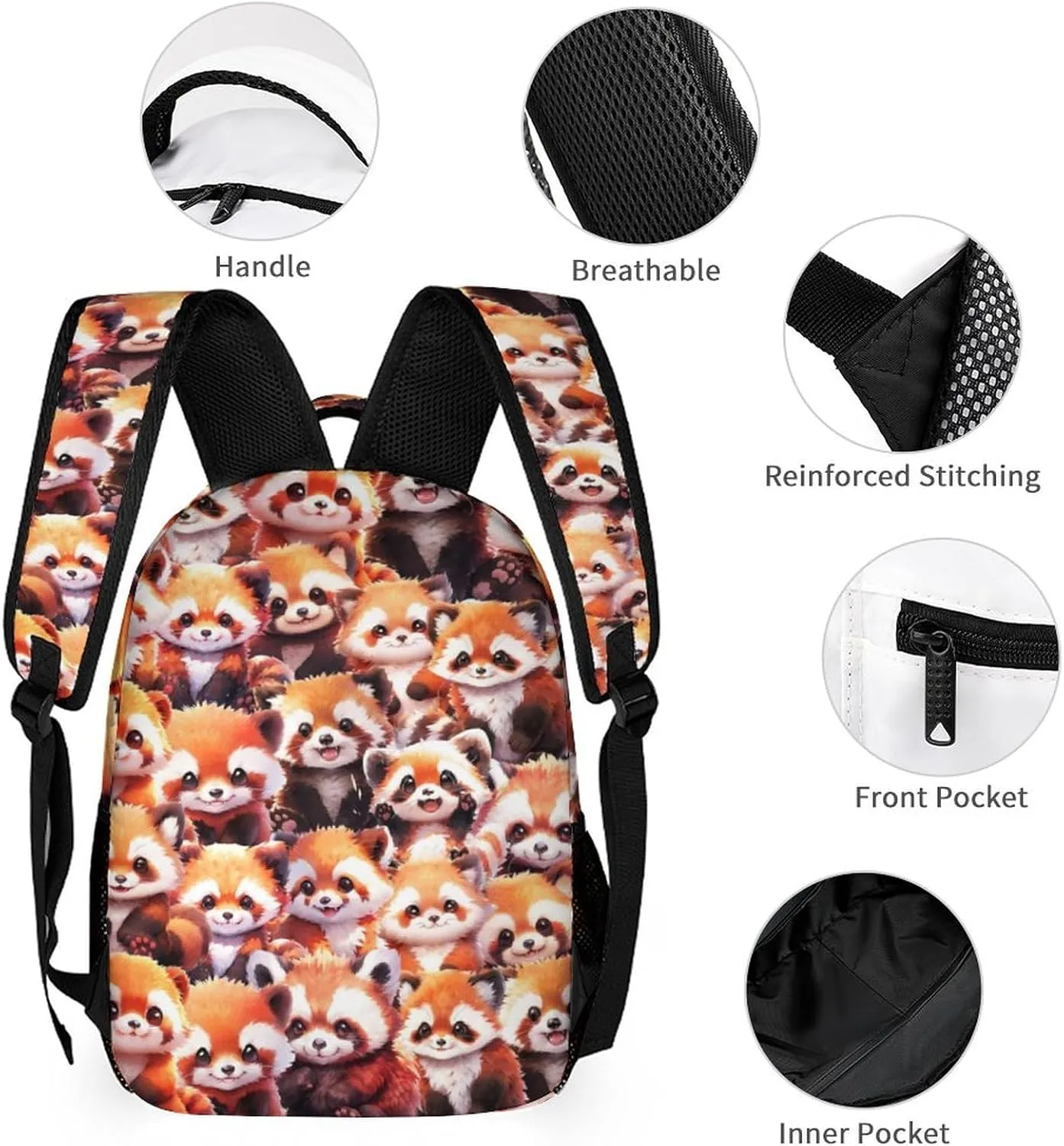 Custom Red Panda Backpack with Lunch Box & Pencil Case for Kids Girls Boys School, 16 Inch Cute Red Pandas Bookbag, School Backpack for Students Children, Lightweight, Large Capacity