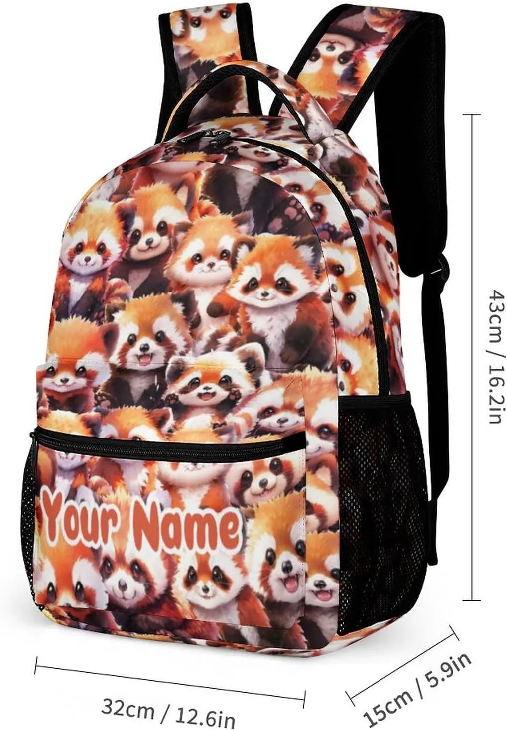 Custom Red Panda Backpack with Lunch Box & Pencil Case for Kids Girls Boys School, 16 Inch Cute Red Pandas Bookbag, School Backpack for Students Children, Lightweight, Large Capacity
