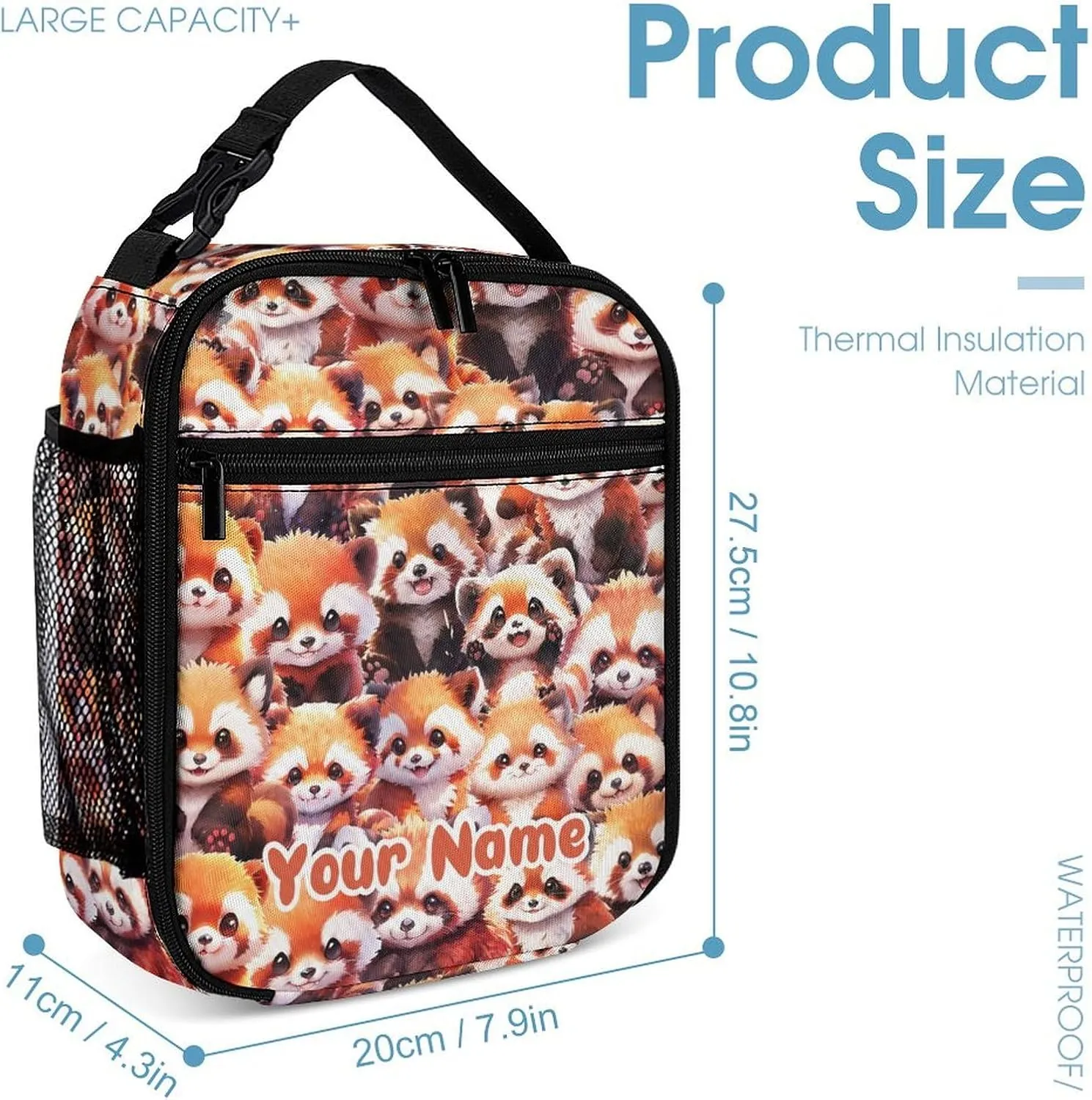 Custom Red Panda Backpack with Lunch Box & Pencil Case for Kids Girls Boys School, 16 Inch Cute Red Pandas Bookbag, School Backpack for Students Children, Lightweight, Large Capacity