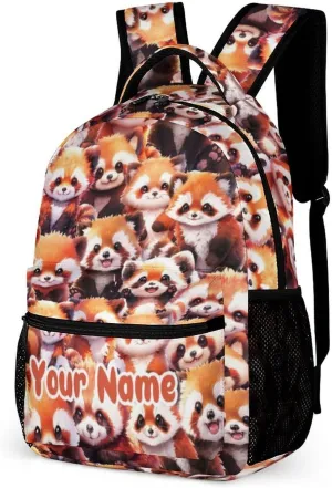 Custom Red Panda School Backpack for Kids Girls Boys, 16 Inch Cute Red Pandas Themed Bookbag, Personalized School Backpack for Students Children, Lightweight, Large Capacity