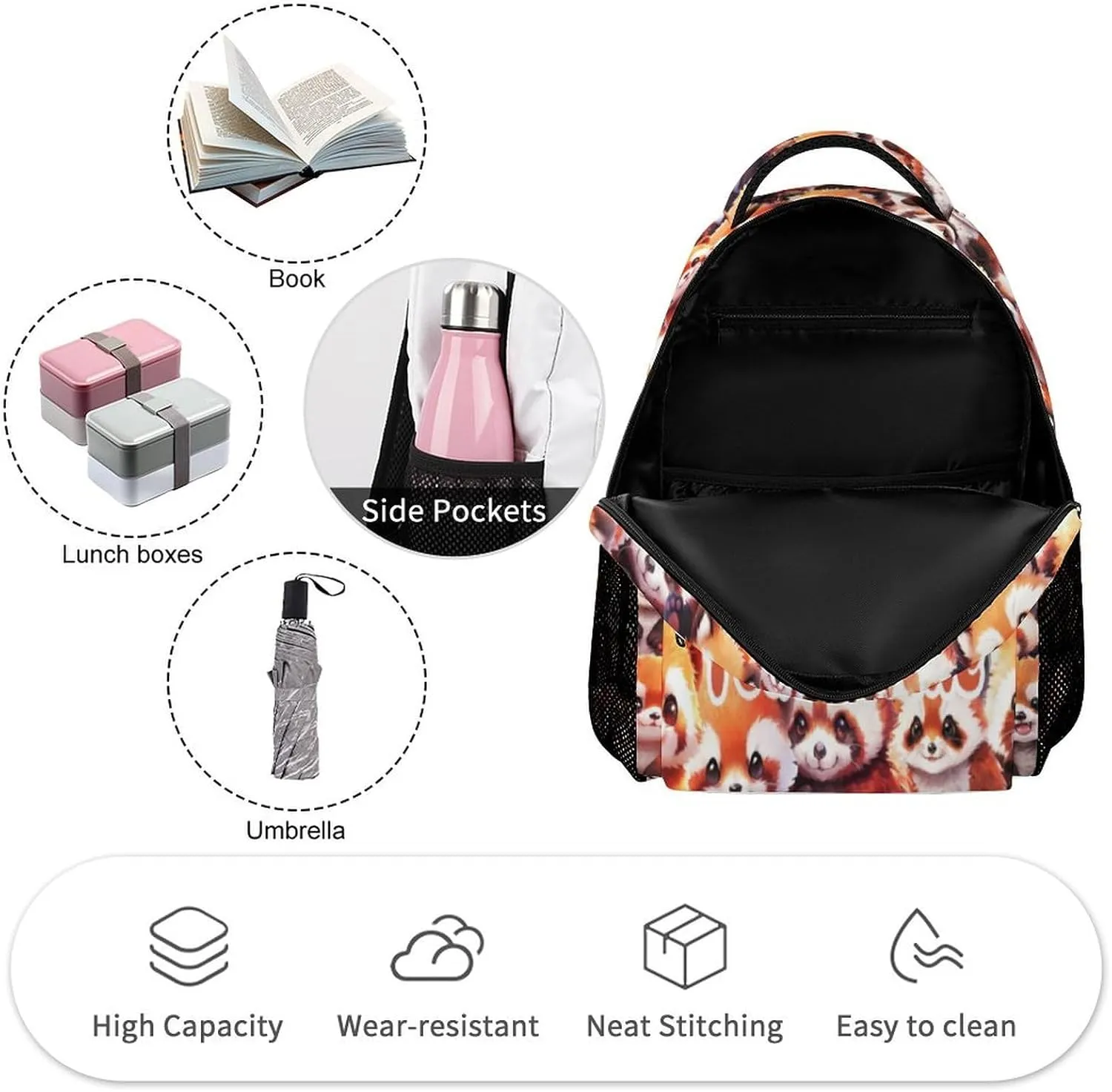 Custom Red Panda School Backpack for Kids Girls Boys, 16 Inch Cute Red Pandas Themed Bookbag, Personalized School Backpack for Students Children, Lightweight, Large Capacity