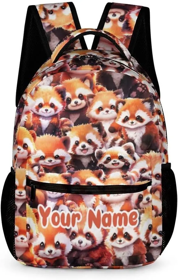 Custom Red Panda School Backpack for Kids Girls Boys, 16 Inch Cute Red Pandas Themed Bookbag, Personalized School Backpack for Students Children, Lightweight, Large Capacity