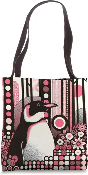 Cute Penguin In Pink Salmon Flower Forest Summer Pattern Tote Bag