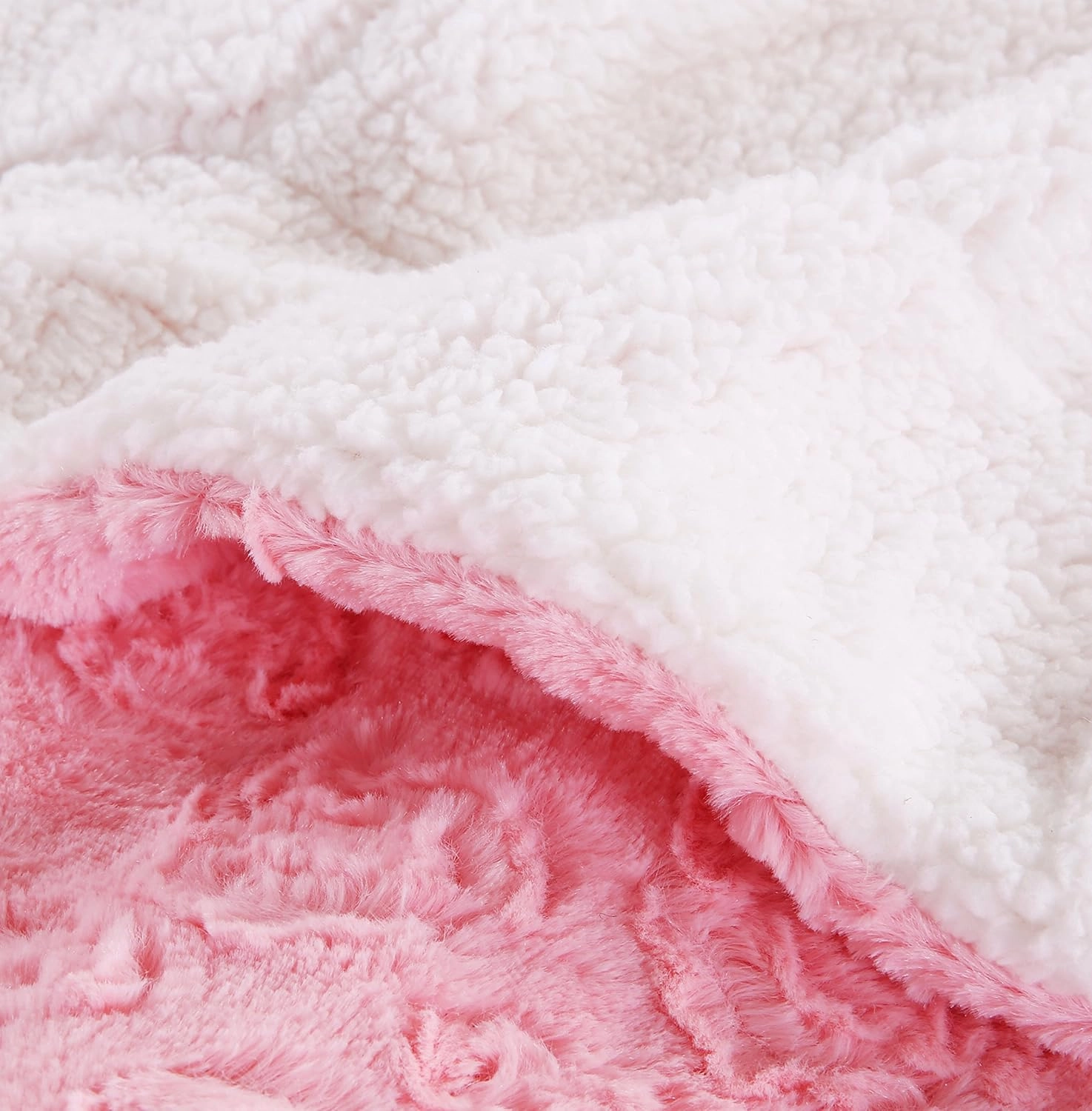 DaDa Bedding Luxury Faux Fur Throw Blanket - [ Non Shedding - Machine Washable] Fluffy Super Cuddly Soft Roses Sherpa Backside - Warm Plush for Lap or Sofa - Bright Vibrant Pink & White - 50" x 60"